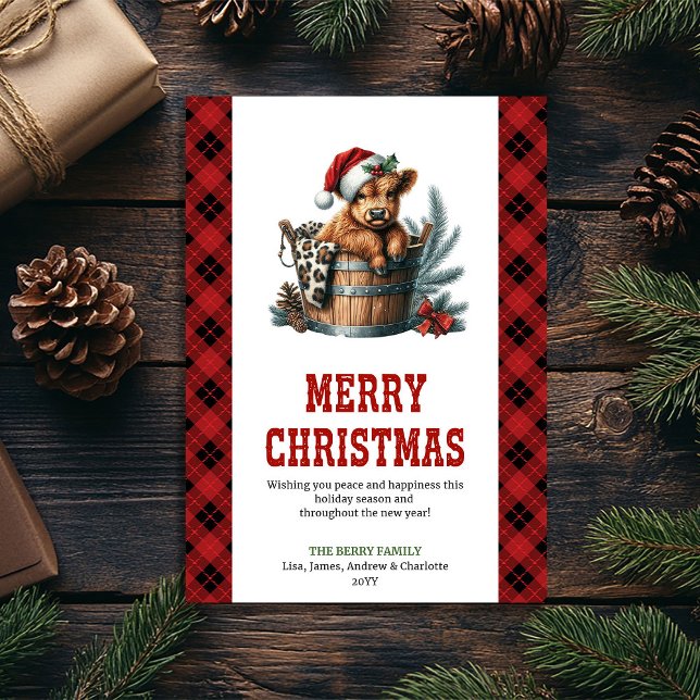 Rustic highland cow Christmas greeting card art Julkort (Highland cow  Christmas greeting card,
Country Classic farmhouse cottagecore,
Rustic watercolor red )