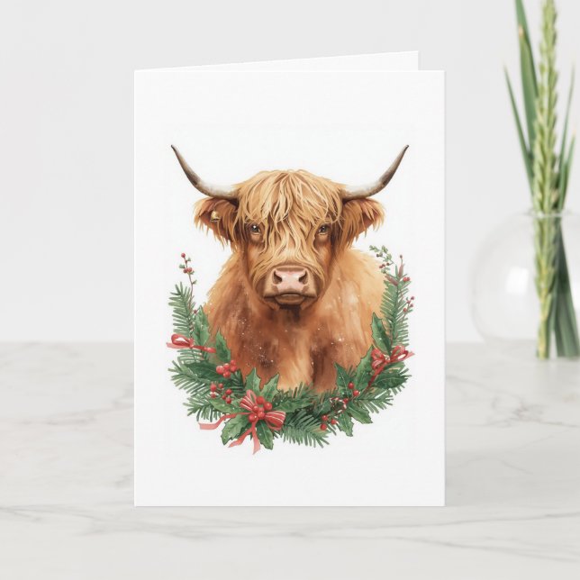 Rustic Highland Cow Christmas  Helgkort (Framsida)