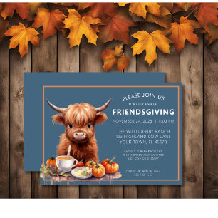 Rustic Highland Cow Friendsgiving-inbjudan Inbjudningar