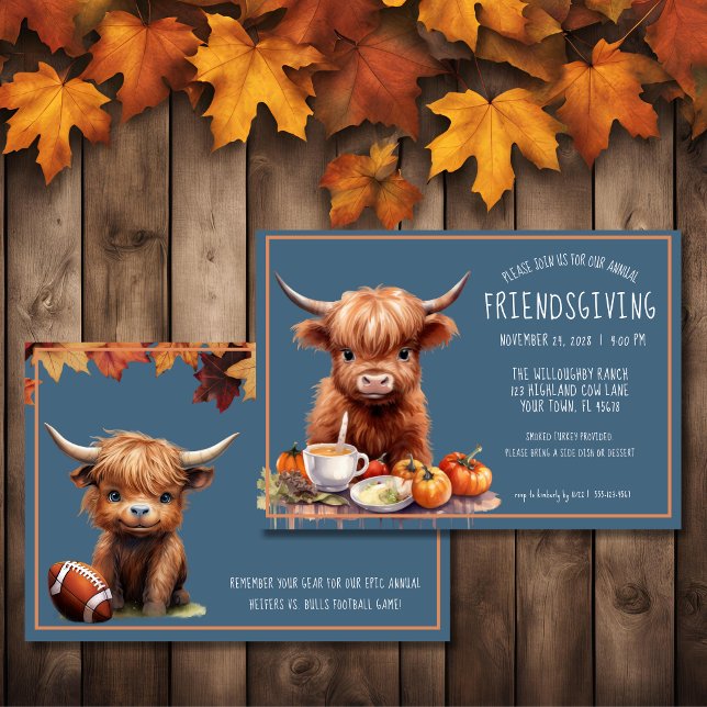Rustic Highland Cow Friendsgiving-inbjudan Inbjudningar (Skapare uppladdad)