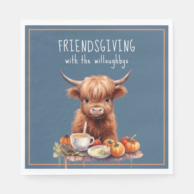 Rustic Highland Cow Friendsgiving Luncheon Pappersservett (Framsidan)
