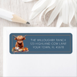 Rustic Highland Cow Friendsgiving Returadress Etikett