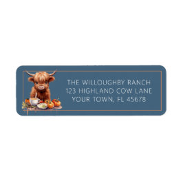 Rustic Highland Cow Friendsgiving Returadress Etikett