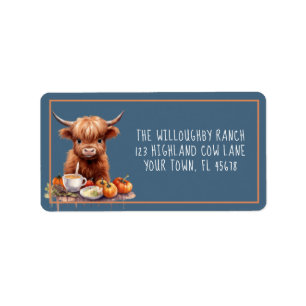 Rustic Highland Cow Friendsgiving Return-etikett Adressetikett