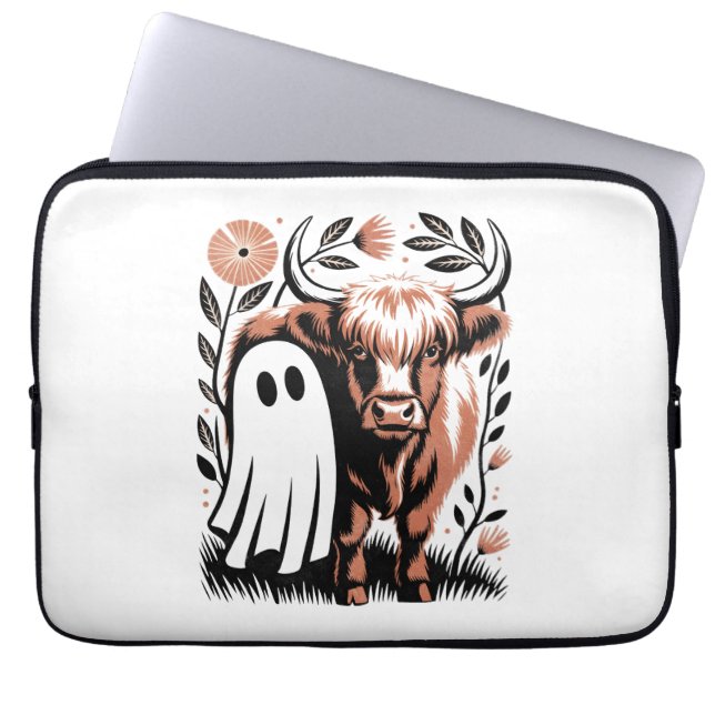 Rustic Highland Cow Ghost Halloween Laptop Fodral (Framsidan)