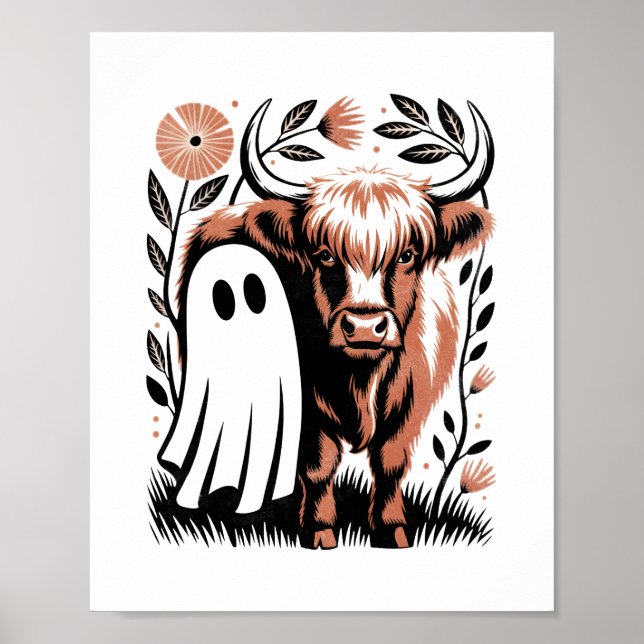 Rustic Highland Cow Ghost Halloween Poster (Framsidan)