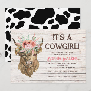 Rustic Highland Cow Girl Shower Inbjudningar