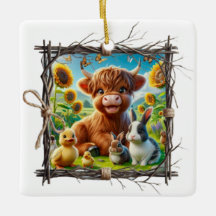Rustic Highland Cow Ornament - Farmhouse Keepsak