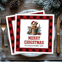 Rustic highland cow red black plaid Xmas napkin Pappersservett