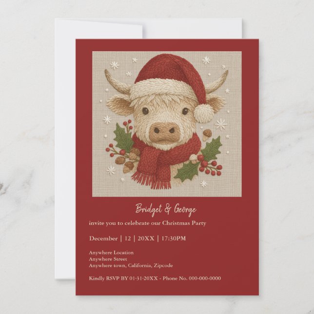Rustic Highland Cow & Santa Hat christmas party (Framsida)