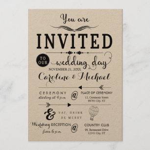Rustic Hipster-bröllopskort Inbjudningar
