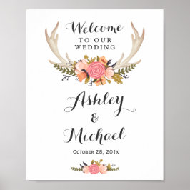 Rustic Hjort Antler Blommigt Wedding Reception Sig Poster