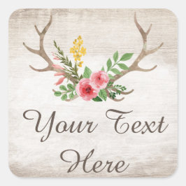 Rustic Hjort Antler Bohemian Blommigt Watercolor W Fyrkantigt Klistermärke