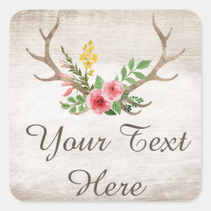 Rustic Hjort Antler Bohemian Blommigt Watercolor W Fyrkantigt Klistermärke
