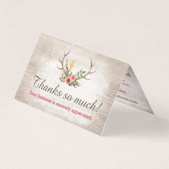 Rustic Hjort Antler Bohemian Blommigt Wood Tack Kort (Framsida)