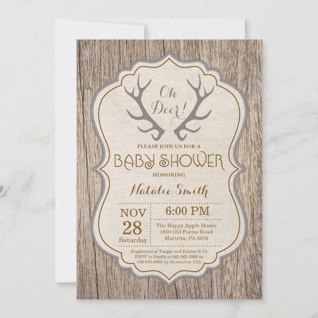 Rustic Hjort Antler Oh Hjort Baby Shower-inbjudan Inbjudningar (Framsida)