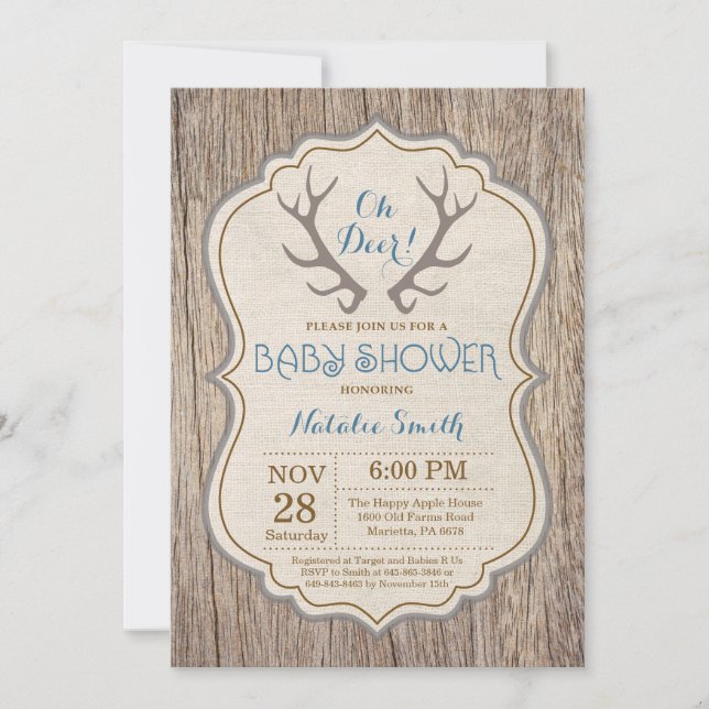 Rustic Hjort Antler Oh Hjort Boy Baby Shower Inbjudningar (Framsida)