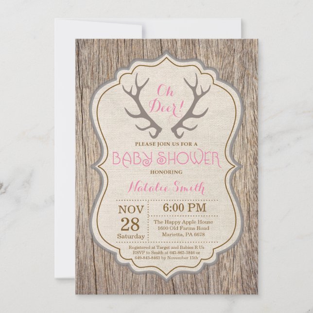 Rustic Hjort Antler Oh Hjort Girl Baby Shower Inbjudningar (Framsida)