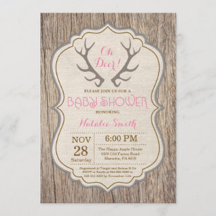 Rustic Hjort Antler Oh Hjort Girl Baby Shower Inbjudningar