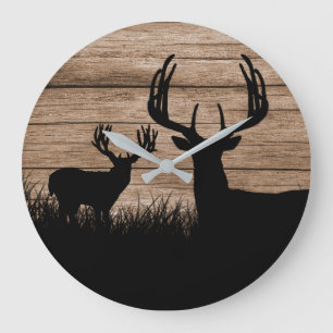 Rustic Hjort Antlers Buck Hunting Stor Klocka