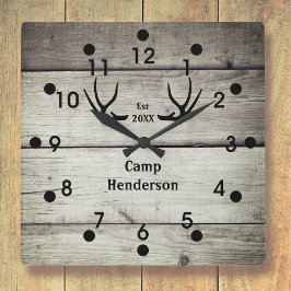 Rustic Hjort Antlers Cabin Wall Clock Fyrkantig Klocka