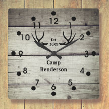 Rustic Hjort Antlers Cabin Wall Clock