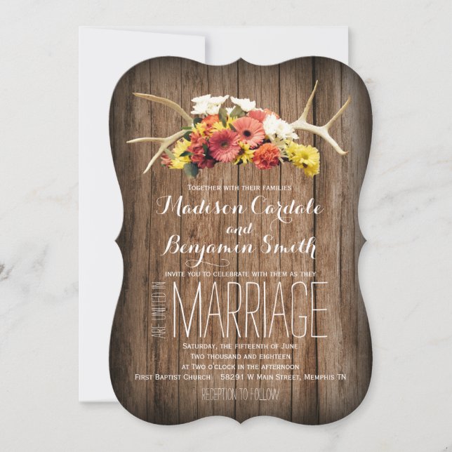 Rustic Hjort Antlers Daisy Wood Wedding-inbjudning Inbjudningar (Framsida)