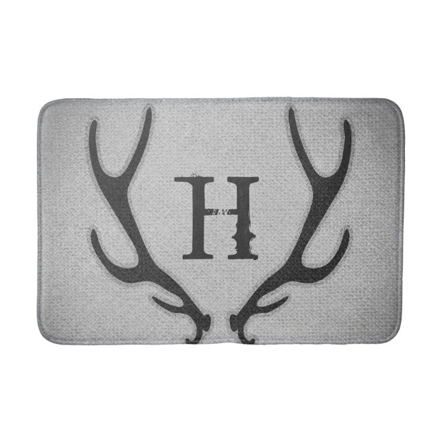 Rustic Hjort Antlers Grått Faux Burlap Land Chic Badrumsmatta (Framsidan)