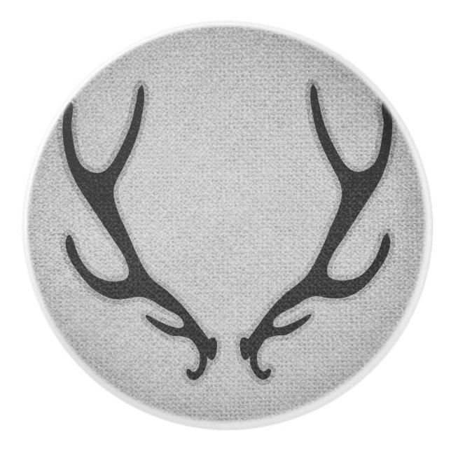 Rustic Hjort Antlers Grått Faux Burlap Struktur Knopp (Framsidan)