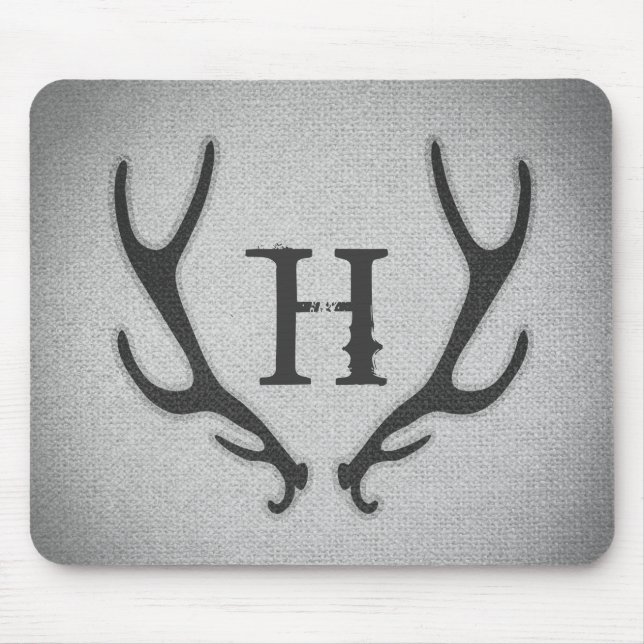 Rustic Hjort Antlers Grått Faux Burlap Struktur Musmatta (Framsidan)