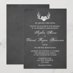 Rustic Hjort Antlers & Heart Chalk bröllopsinbjuda Inbjudningar