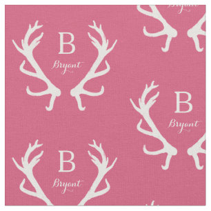 Rustic Hjort Antlers Monogram, Rosa Tyg