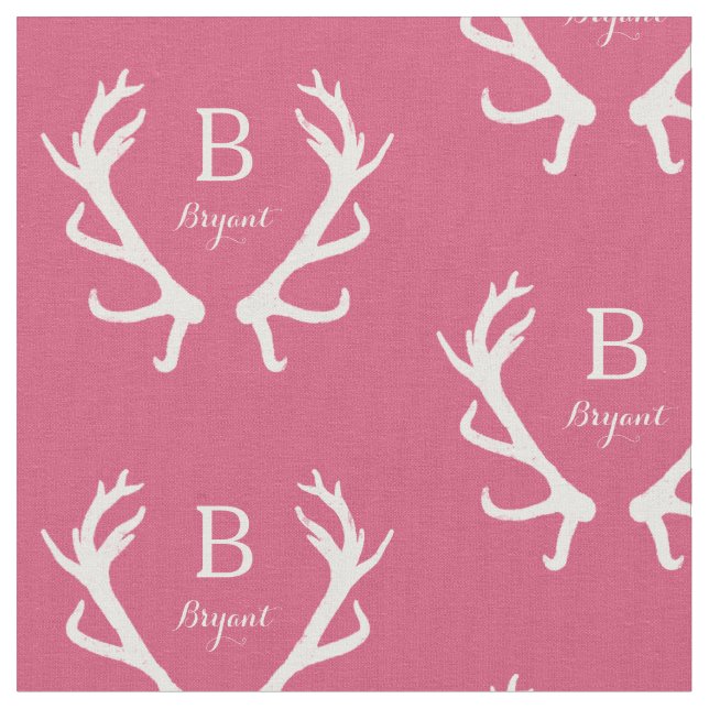 Rustic Hjort Antlers Monogram, Rosa Tyg (Närbild)