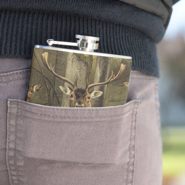 Rustic Hjort Antlers Personlig-kolv Fickplunta (In Situ)