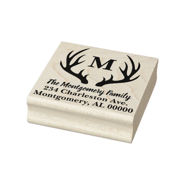Rustic Hjort Antlers Silhouette Family Namn Adress Stämpel (Stämpel)