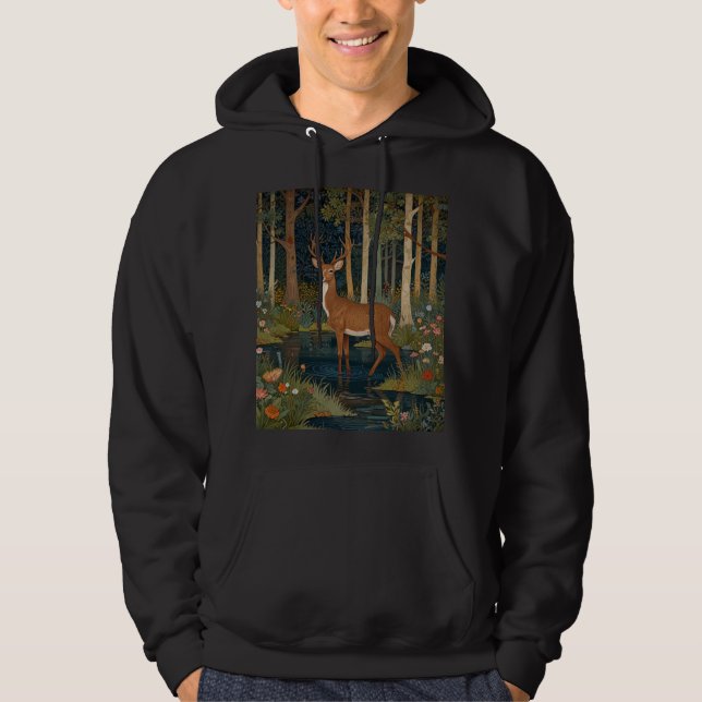 Rustic Hjort Art: Boho Woodland Forest Greenery Hoodie (Framsida)