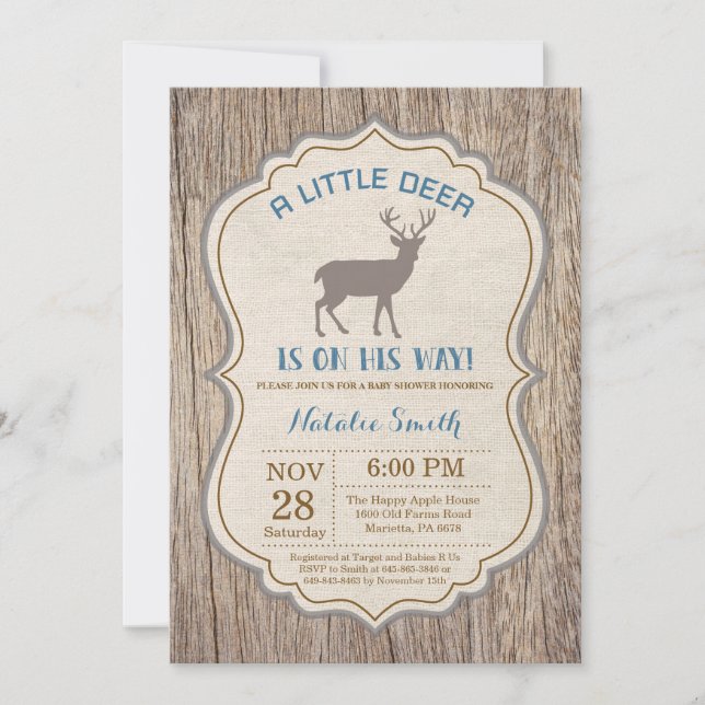 Rustic Hjort Baby Shower-inbjudan Boy Inbjudningar (Framsida)