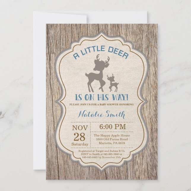 Rustic Hjort Baby Shower-inbjudan Boy Inbjudningar (Framsida)