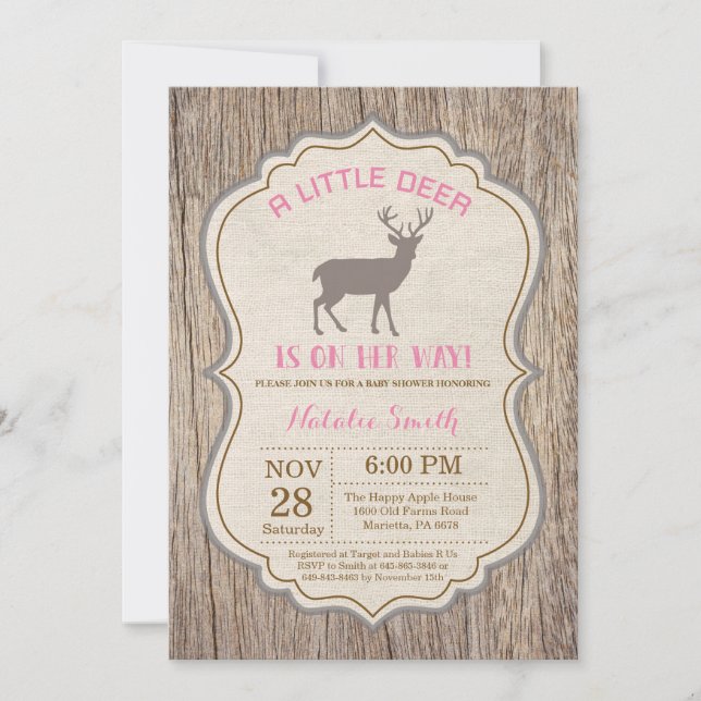 Rustic Hjort Baby Shower-inbjudan Flicka Inbjudningar (Framsida)