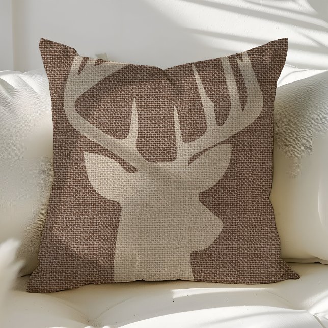 Rustic Hjort Buck Burlap Dekorativ kudde (Skapare uppladdad)