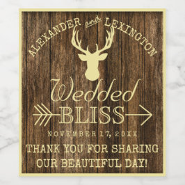 Rustic Hjort Buck på Wood Hunters Bröllop Vinflaska Etikett