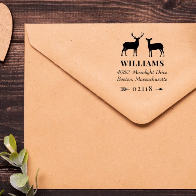 Rustic Hjort Bucks Doe & Arrow Namn & Adress Självfärgande Stämpel (Skapare uppladdad)