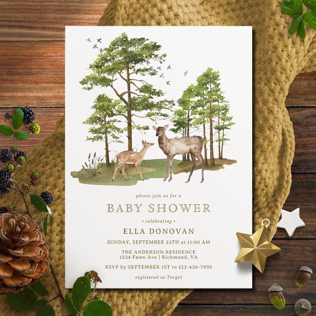 Rustic Hjort Fawn | Neutralt Woodland Baby Shower Inbjudningar (Skapare uppladdad)