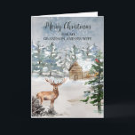 Rustic Hjort Grandson och frun Jul Kort<br><div class="desc">God jul för barnson och fru i ett juridiskt kort med en snö-täckt stuga i skogen och en omtänksam vers.</div>