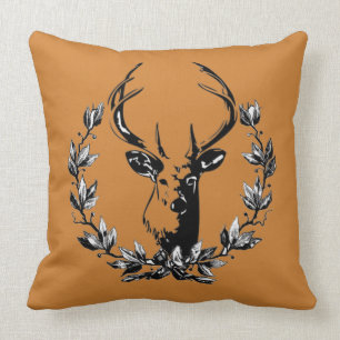 Rustic Hjort Head i Laurel Löv on Bronze Brown Kudde