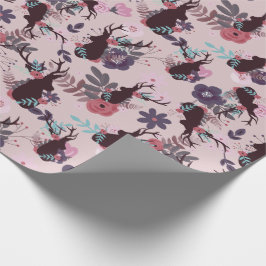 Rustic Hjort Head Mauve Blommigt Girl Baby Shower Presentpapper