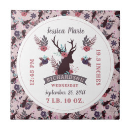 Rustic Hjort Head Nyfödd bebis Girl Birth Record S Kakelplatta