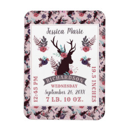 Rustic Hjort Head Nyfödd bebis Girl Birth Record S Magnet