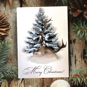 Rustic Hjort och Evergreen Anpassningsbar God jul Julkort