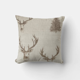 Rustic Hjort och Gräs Träd Pillow Kudde